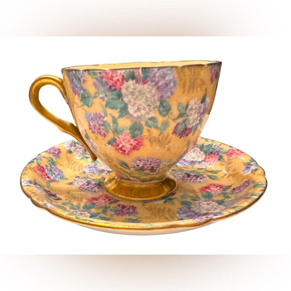 Vintage SHELLEY  IVORY SUMMER GLORY  CHINTZ  CUP AND SAUCER  WITH GOLD TRIM